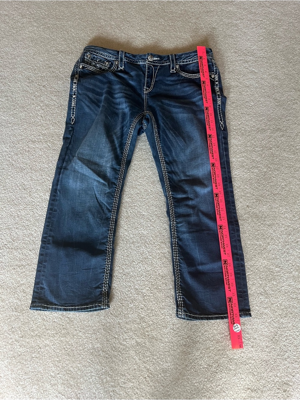 Rock Revival Dark Blue Cropped Jeans with Contrast Stitching